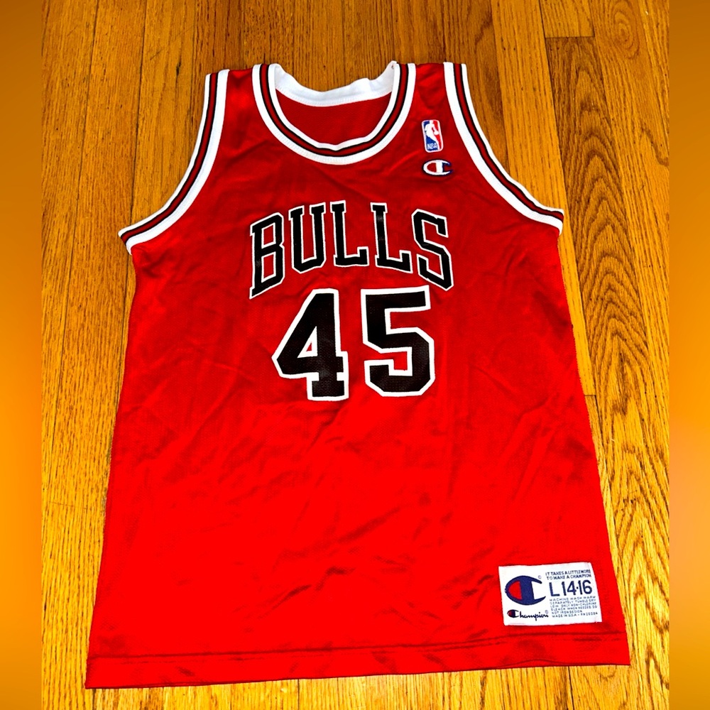 Michael Jordan #45 youth L 14-16  Bulls Champion NBA Jersey Red 45